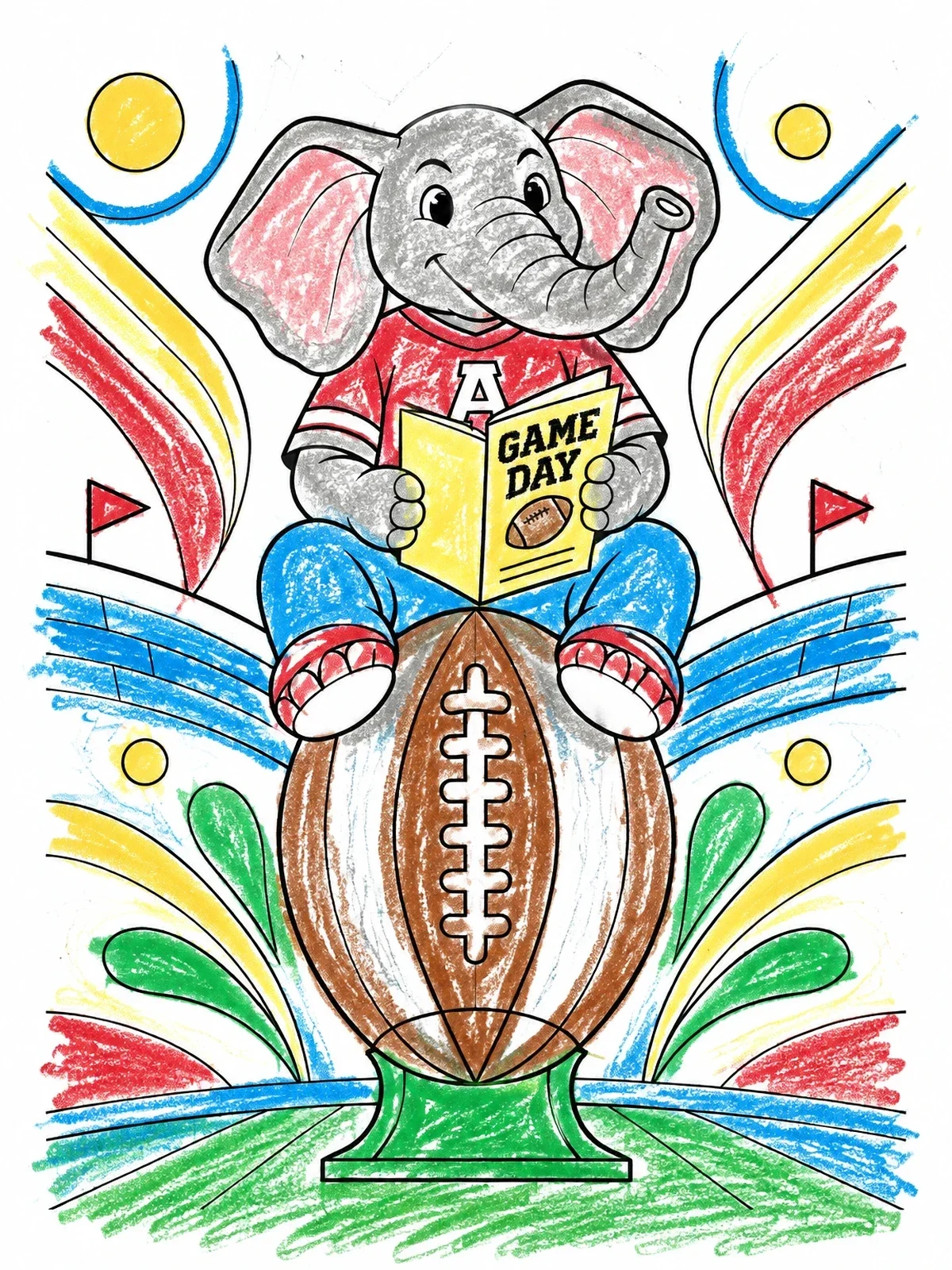 Colored example of the Elephant Mascot On Football Tee coloring page