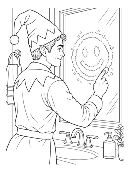 Elf Drawing Smiley in Bathroom Mirror coloring page