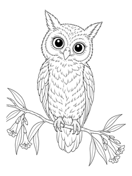 Free printable Cute Owl On Flowering Branch coloring page