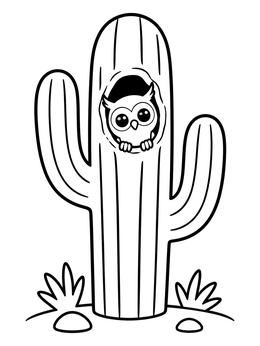 Free printable Elf Owl In A Saguaro Cactus coloring page