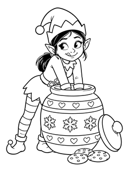 Free printable Elf Sneaking Treats From Cookie Jar coloring page