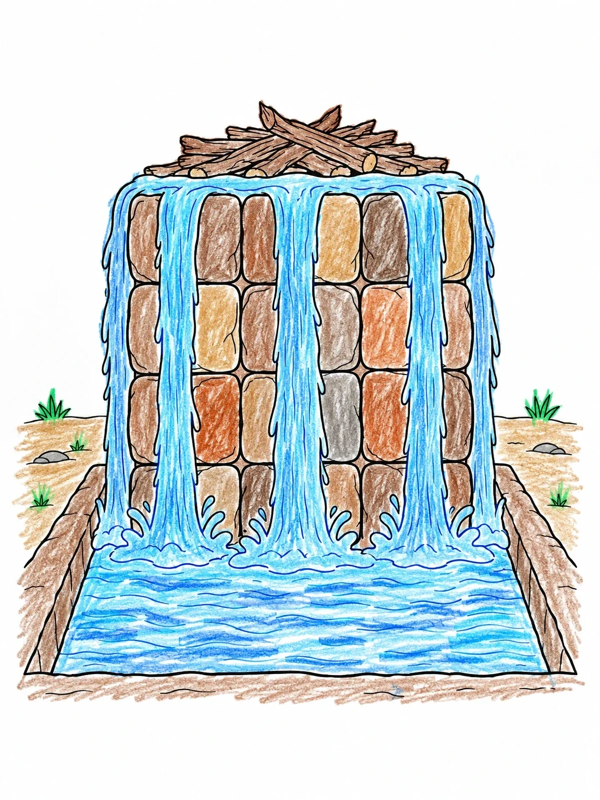 Colored example of the Water Poured On Elijah's Altar coloring page