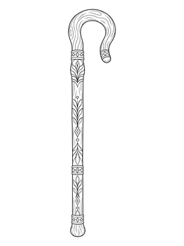 An ornate shepherd staff on this elijah and elisha coloring page with detailed wood grain patterns.