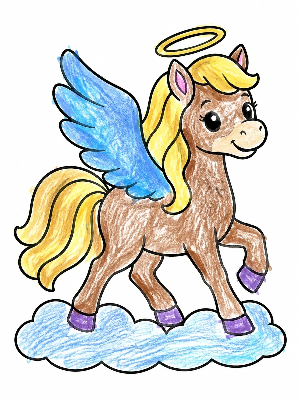 Colored example of the Cute Heavenly Winged Horse coloring page