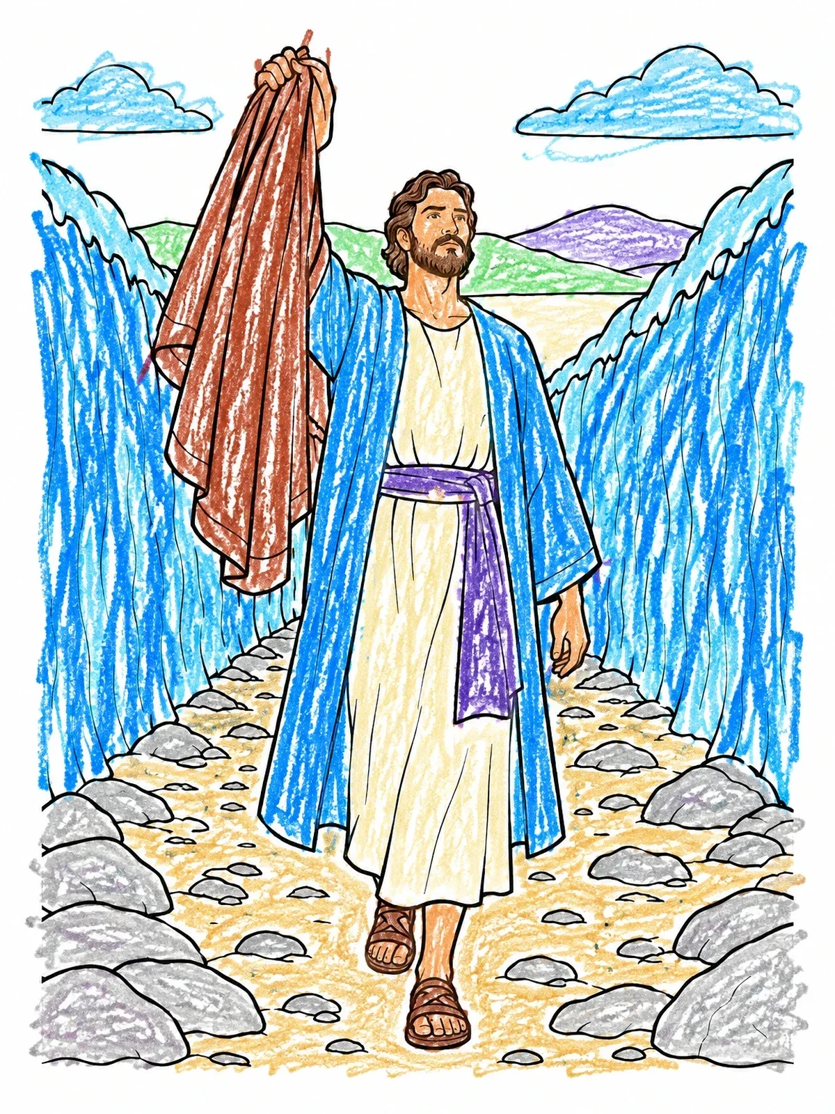 Colored example of the Elisha Parting The Jordan River coloring page