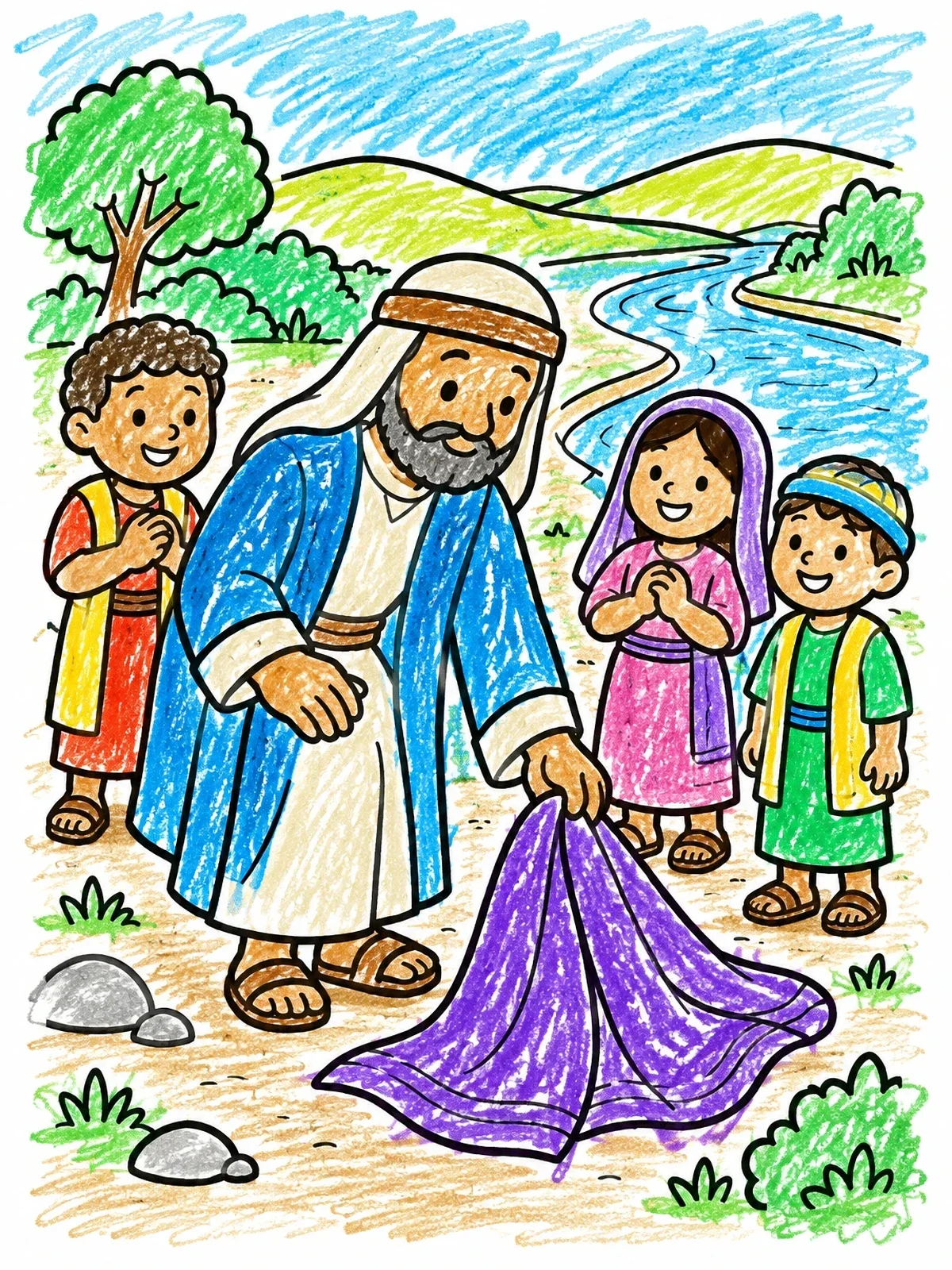 Colored example of the Elisha Picking Up The Mantle coloring page