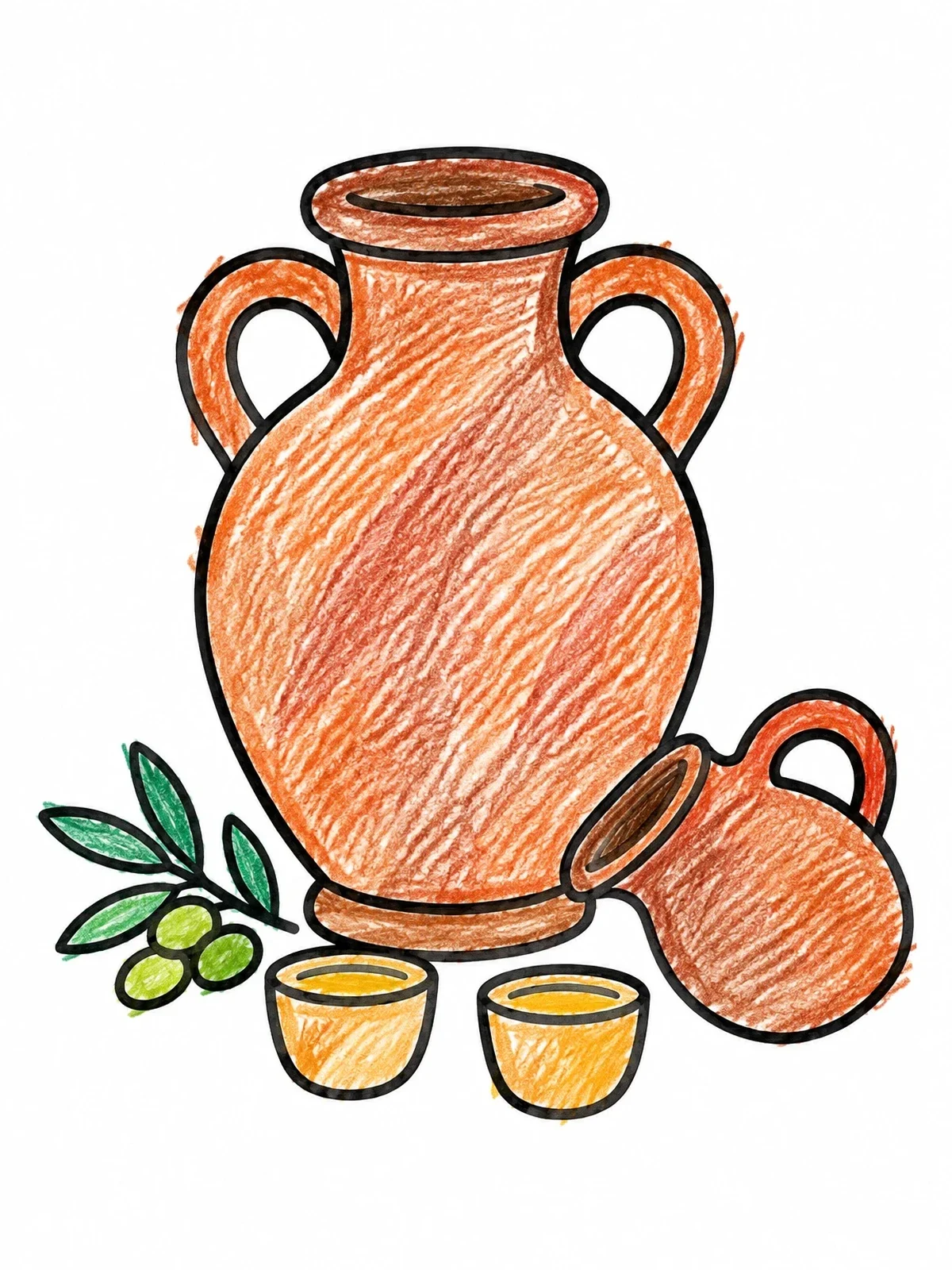 Colored example of the Widow's Oil Jugs And Cups coloring page