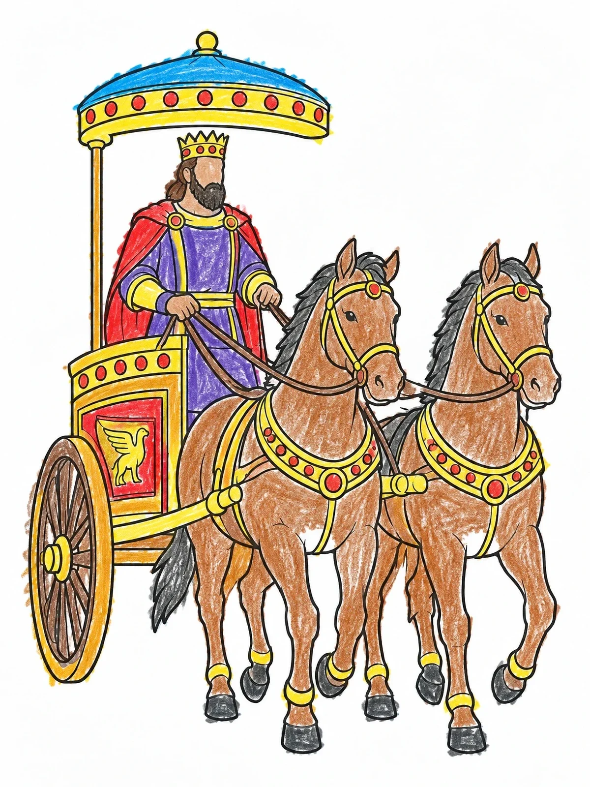 Colored example of the King Ahab In Royal Chariot coloring page
