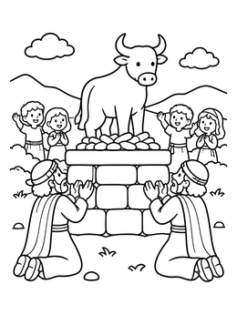 Free printable Priests Praying Before The Bull Altar coloring page