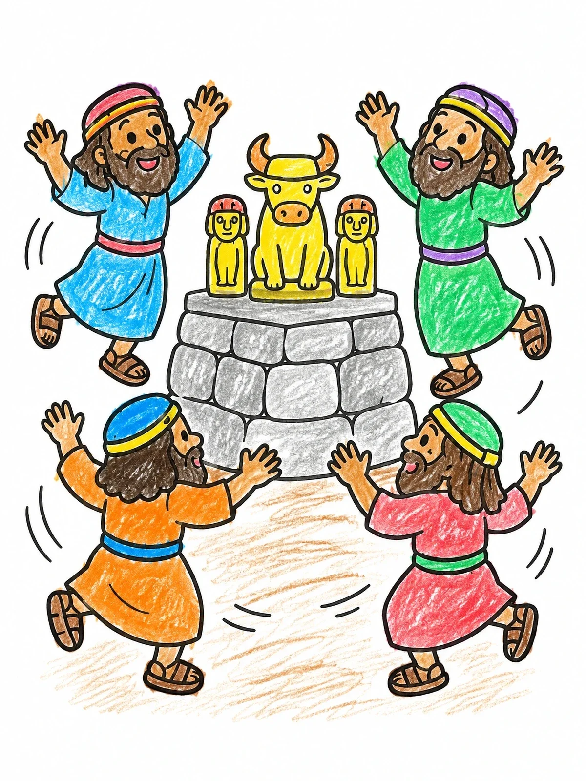 Colored example of the Prophets Of Baal Dancing Around Altar coloring page