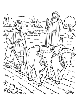 Free printable Elijah Calling Elisha At The Plow coloring page