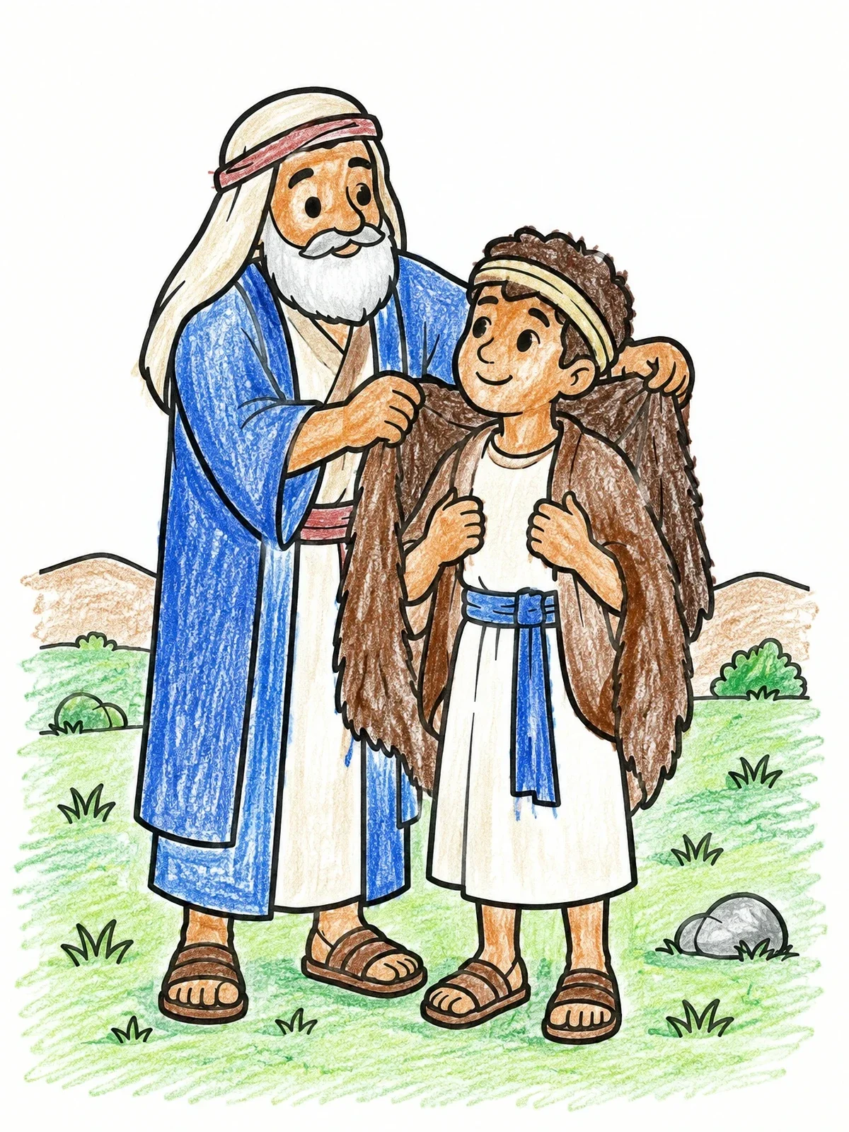 Colored example of the Prophet Elijah Placing Mantle On Elisha coloring page