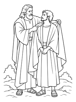 An elijah and elisha coloring page depicting the biblical prophet passing his mantle onto his successor.