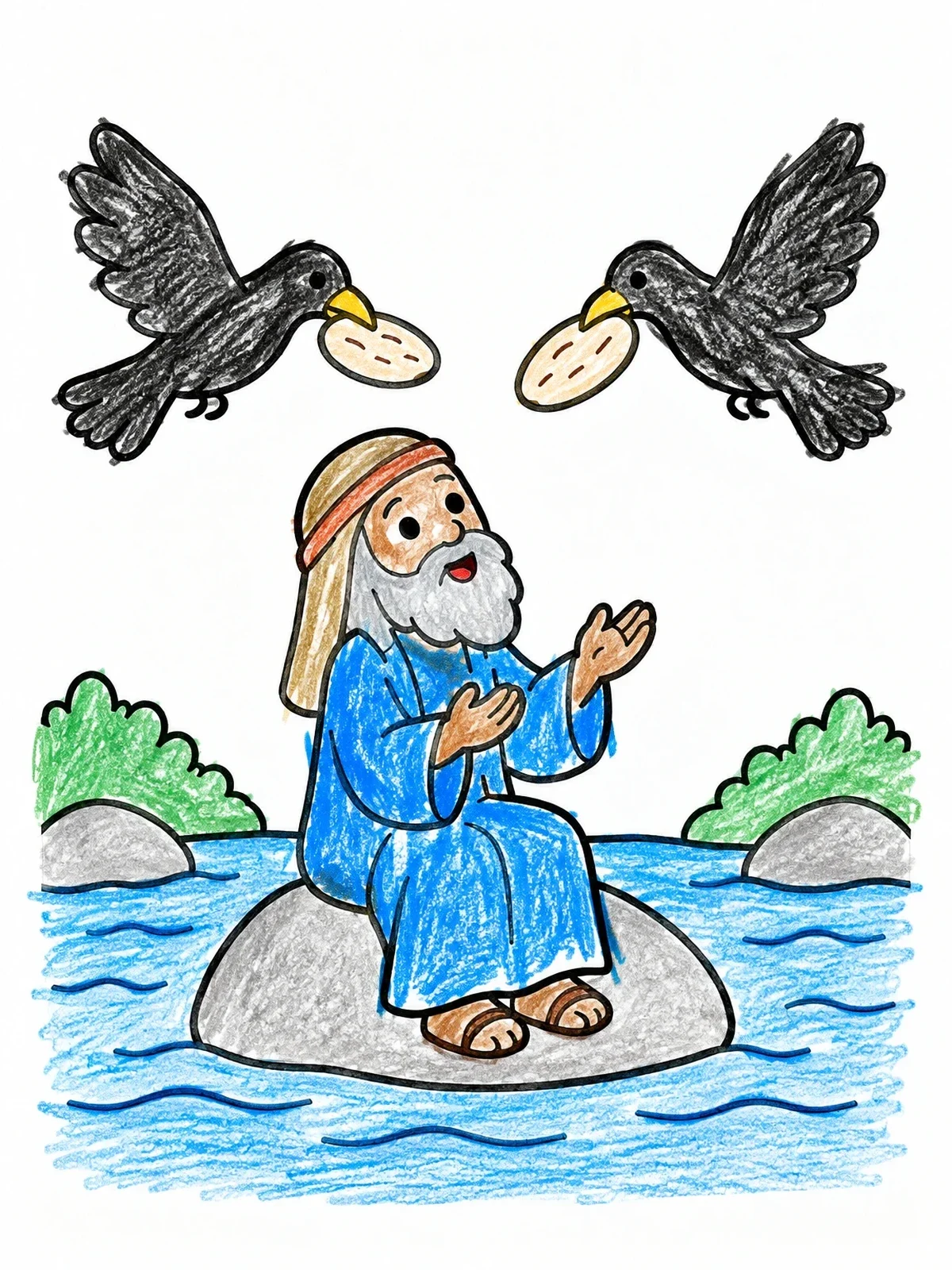 Colored example of the Prophet Elijah And The Ravens coloring page