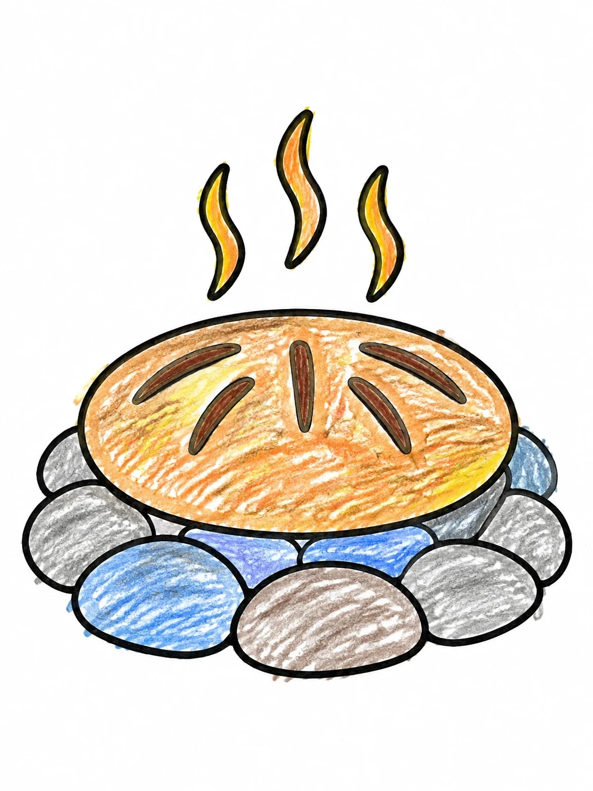 Colored example of the Warm Bread On Hot Stones coloring page