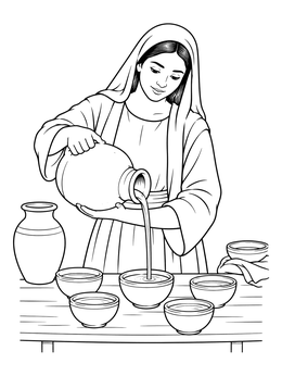 Free printable Widow Pouring Miracle Olive Oil coloring page