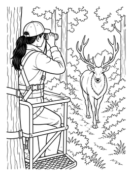 Free printable Watcher In A Tree Stand Spotting An Elk coloring page