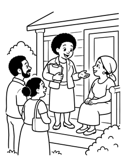 Free printable Ella Baker Community Porch Gathering coloring page