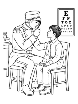 Free printable Doctor Examining Immigrant Child coloring page
