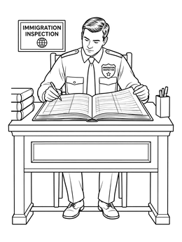 Free printable Immigration Inspector At Desk coloring page