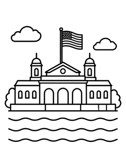 Free printable Ellis Island Building By The Water coloring page