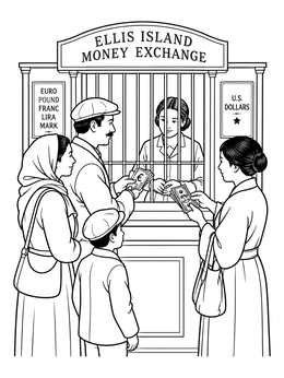 Free printable Ellis Island Money Exchange Counter coloring page
