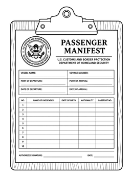 Free printable Passenger Manifest On Clipboard coloring page