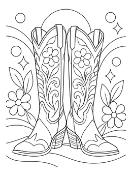 Free printable Embroidered Cowgirl Boots With Floral Details coloring page