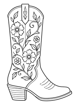 Free printable Embroidered Floral Cowgirl Boot coloring page