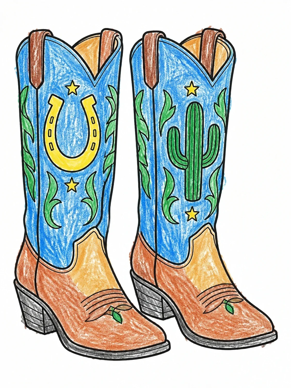 Colored example of the Embroidered Western Boots coloring page