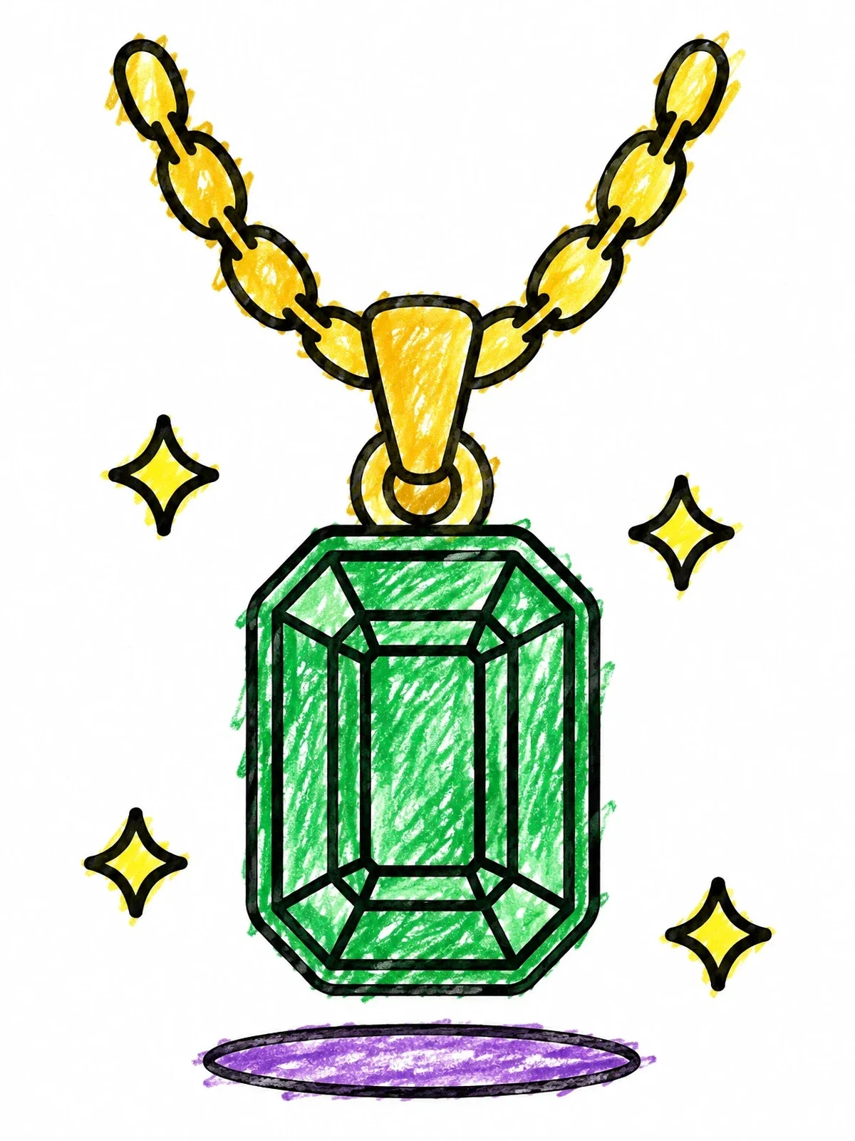 Colored example of the Emerald Cut Gemstone Necklace coloring page