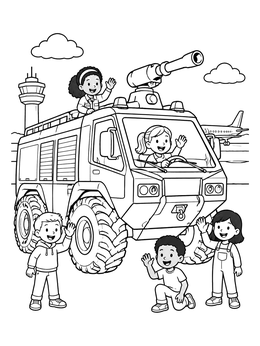 Free printable Airport Crash Tender And Friendly Kids coloring page