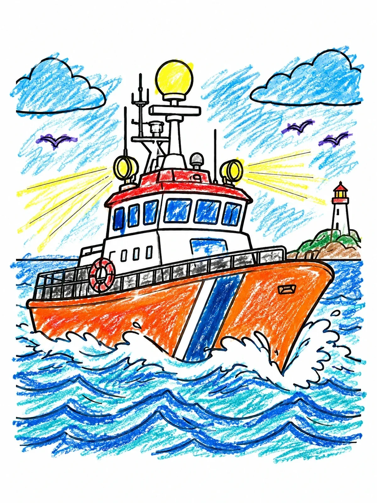 Colored example of the Coast Guard Cutter On The Sea coloring page