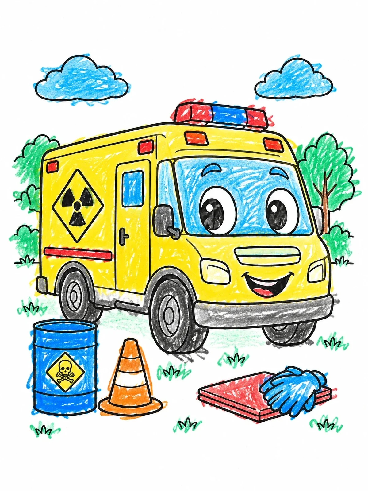 Colored example of the Cute Hazmat Response Truck coloring page