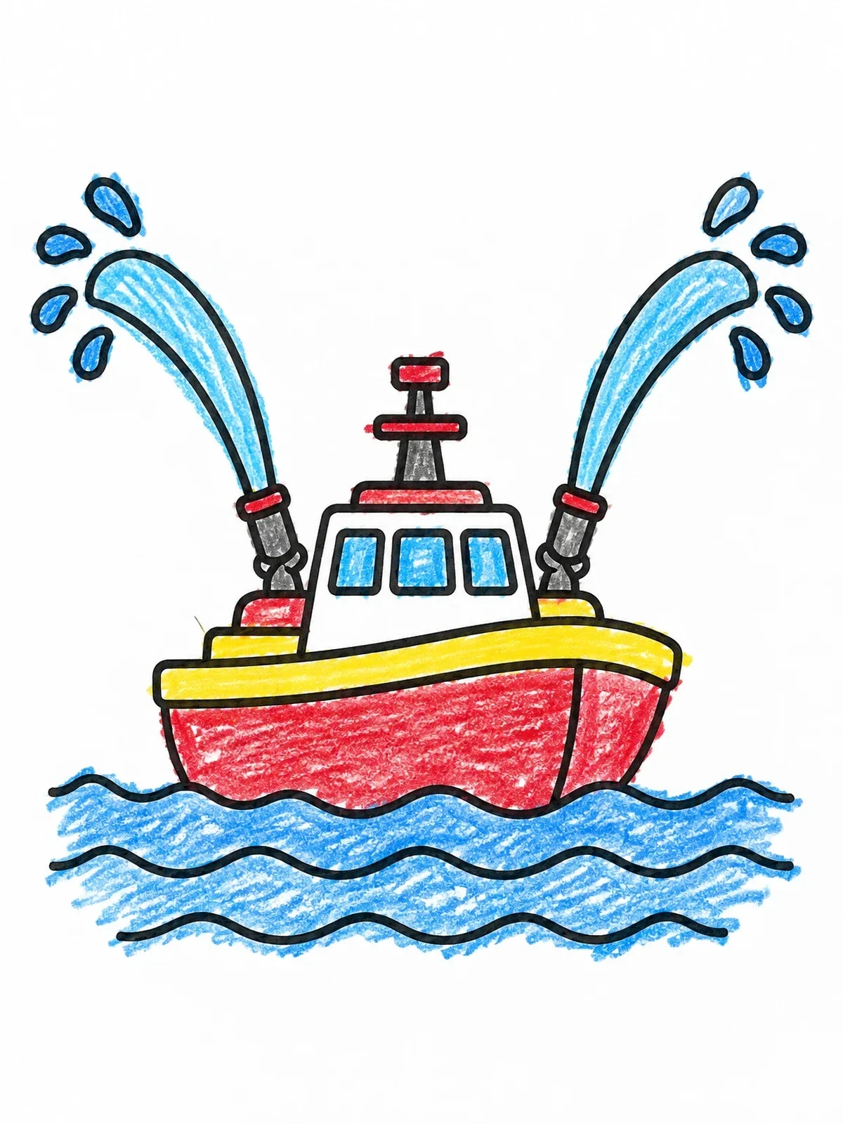 Colored example of the Harbor Fireboat Spraying Water Cannons coloring page