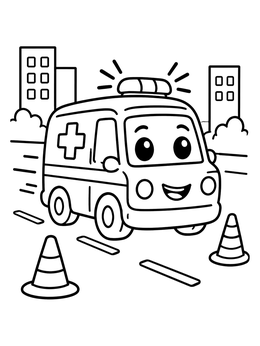 Free printable Friendly Cartoon Ambulance On Duty coloring page
