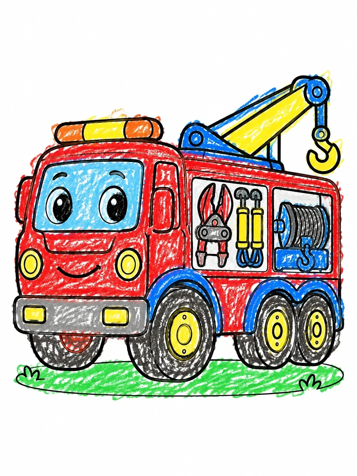 Colored example of the Friendly Heavy Rescue Squad Truck coloring page
