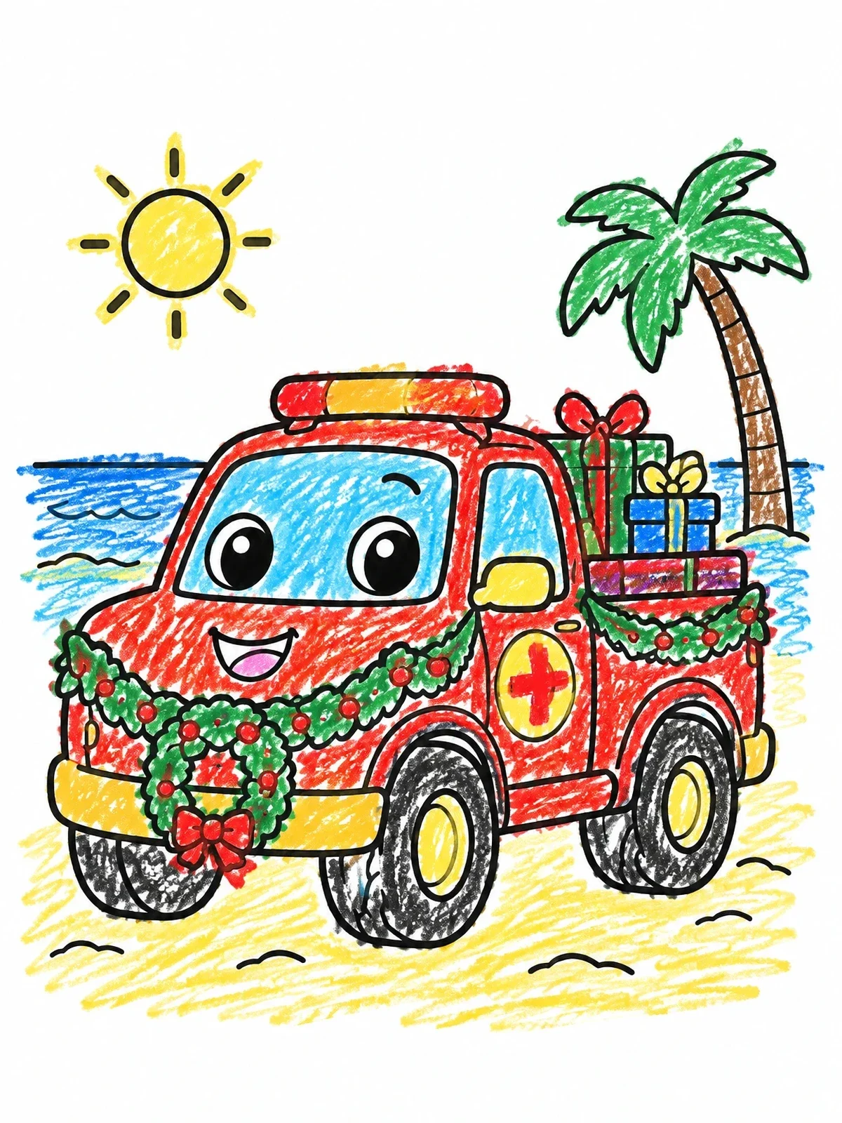 Colored example of the Holiday Lifeguard Patrol Truck coloring page