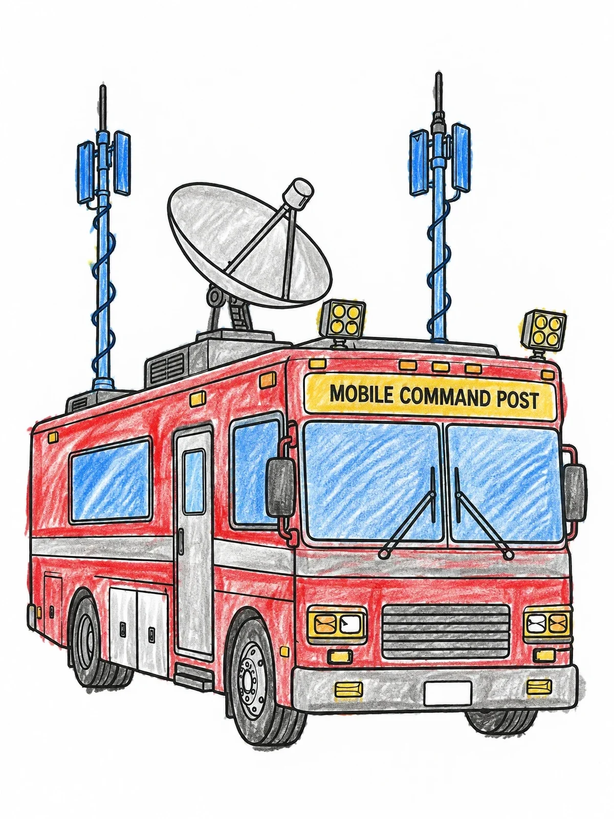 Colored example of the Mobile Command Post Vehicle coloring page