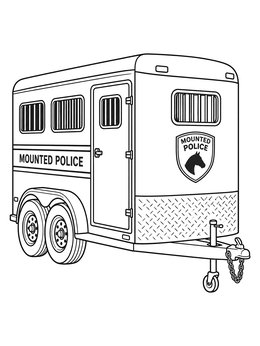 Free printable Mounted Police Horse Trailer coloring page