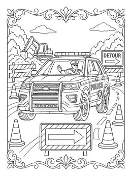 Free printable Police Suv At Construction Detour coloring page