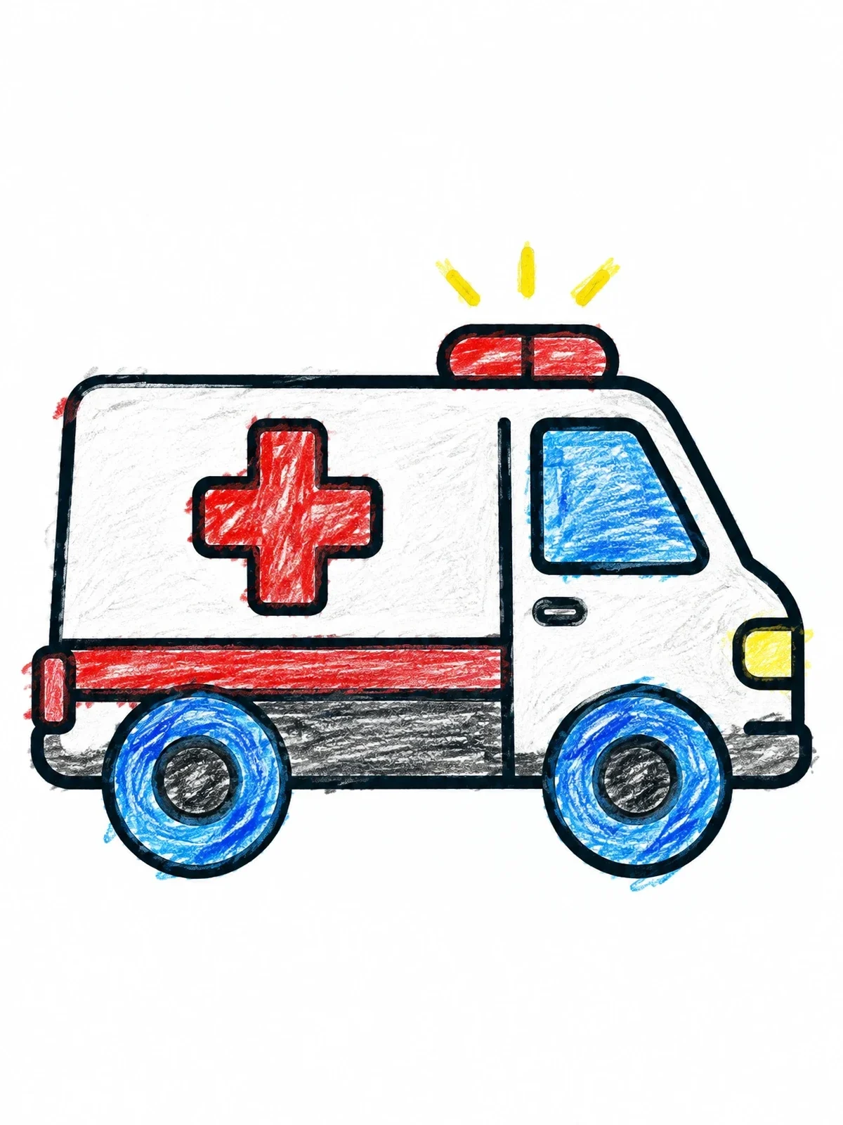 Colored example of the Simple Cartoon Ambulance coloring page