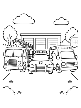 Free printable Emergency Vehicles Station Trio coloring page