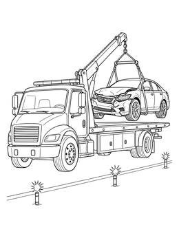 Free printable Tow Truck Lifting Damaged Car coloring page