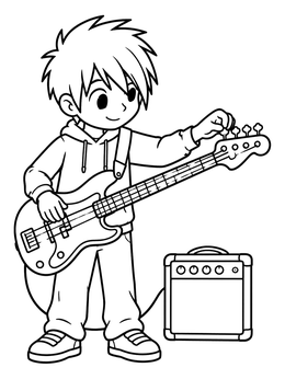 Free printable Anime Boy Tuning Bass Guitar coloring page
