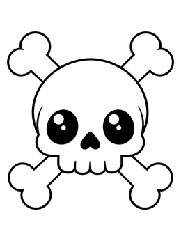 A cute cartoon skull mascot with crossbones in this emo coloring page.