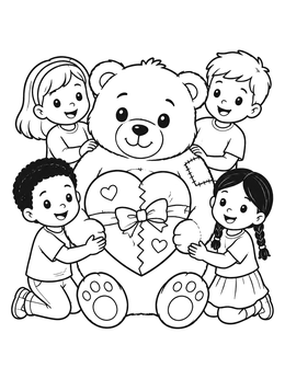 Free printable Teddy Bear With Broken Heart And Friends coloring page