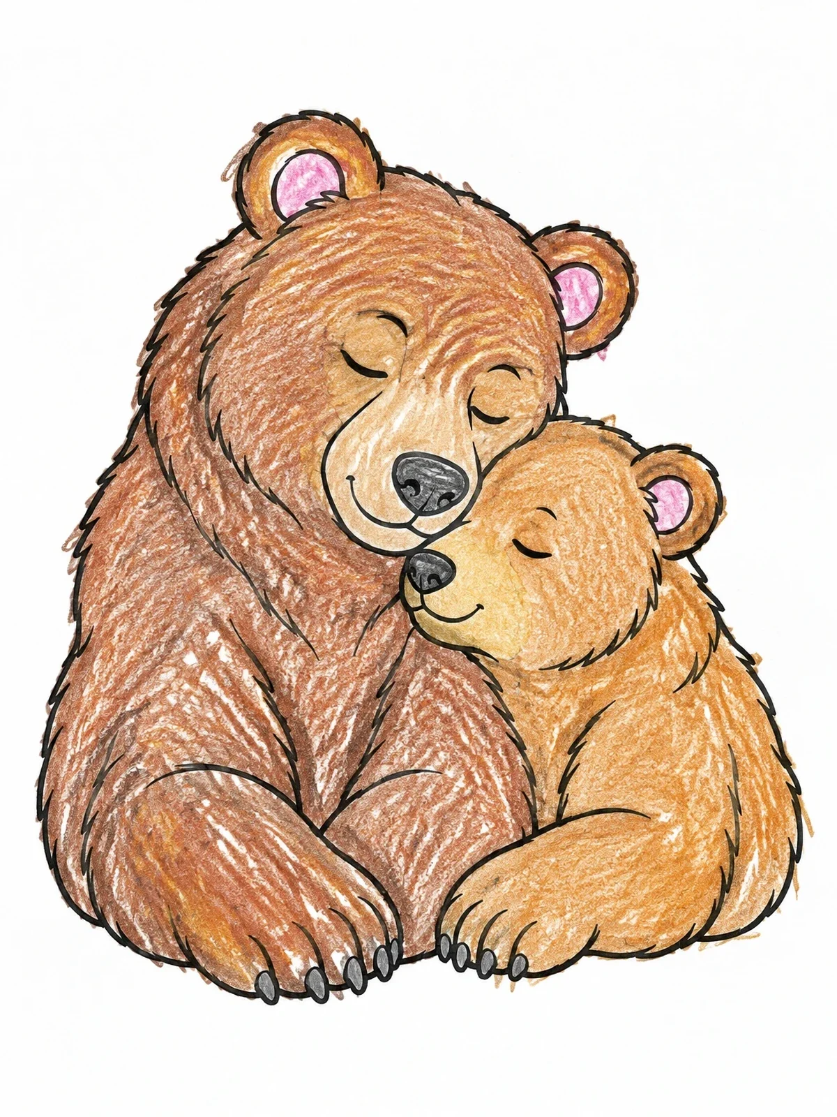 Colored example of the Affectionate Bears Snuggling Together coloring page