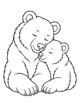 Gentle empathy coloring page featuring a mother bear and her cub resting heads together peacefully.