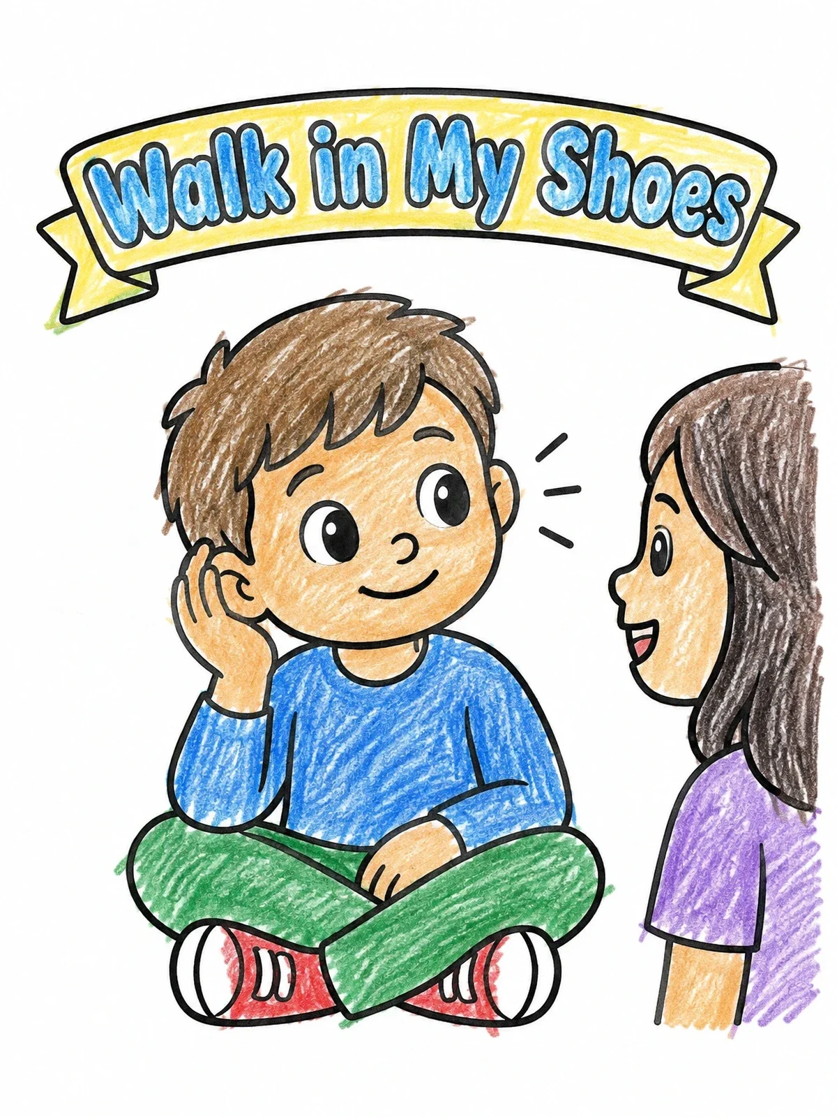 Colored example of the Child Listening With Empathy coloring page